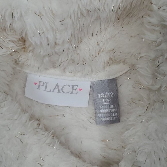 Children Place Girl Beige Gold Hoodie Sherpa Long Sleeve pullover L - Picture 4 of 6